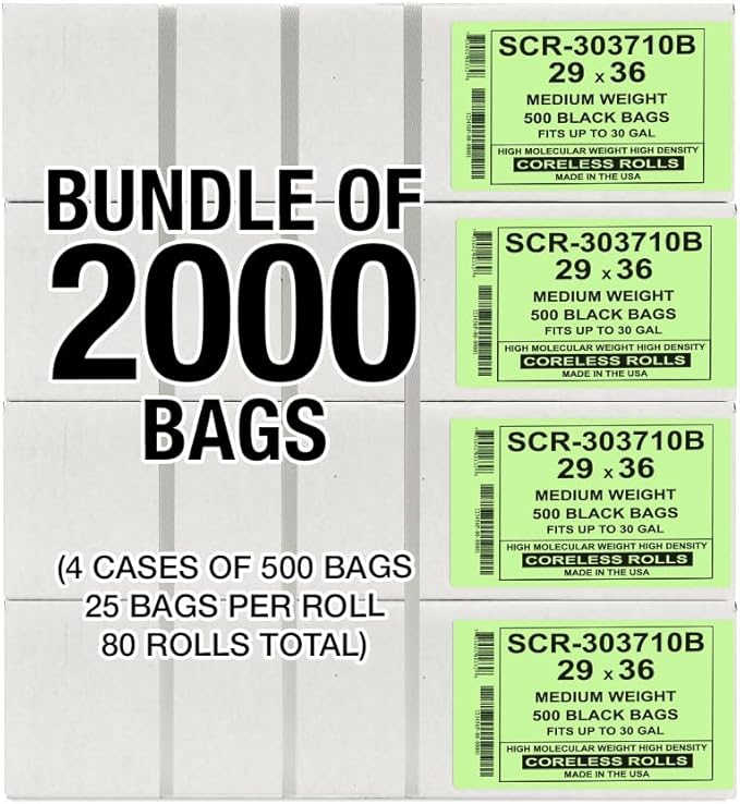 Aluf Plastics 20-30 Gallon 10 Micron Black Trash Bags