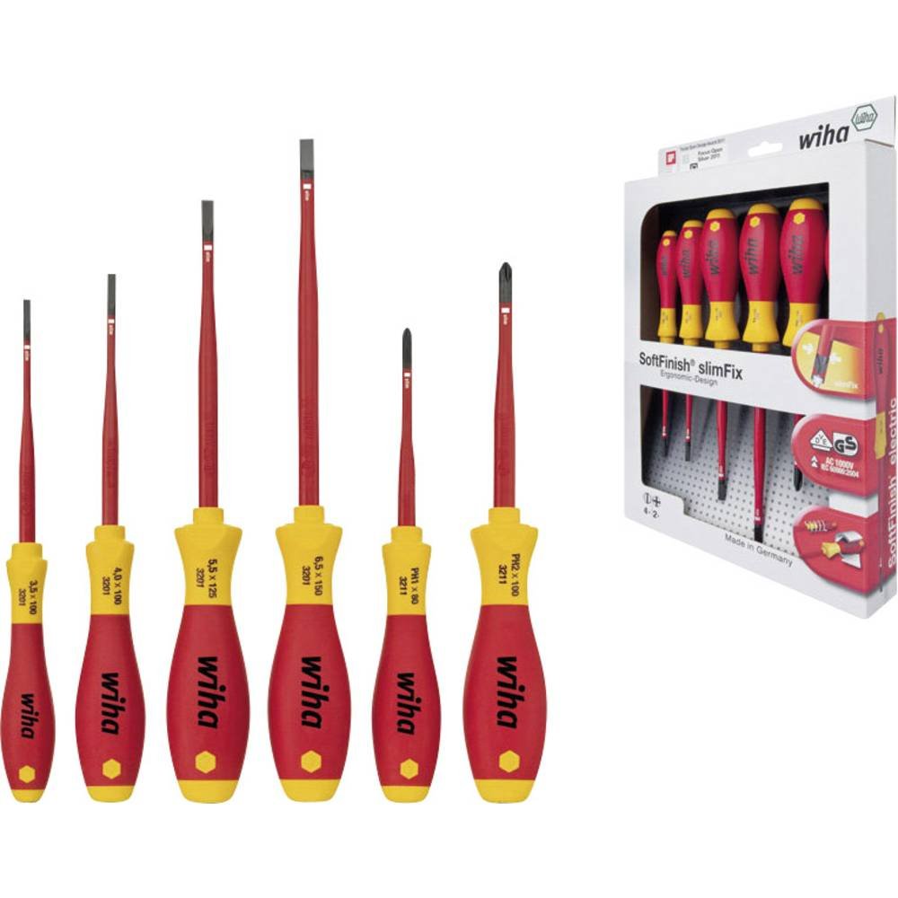 Wiha WHA-35389 VDE Slotted an Phillips Slim Fix Screwdriver Set (6 Pieces), 4.2 cm*35.6 cm*24.0 cm
