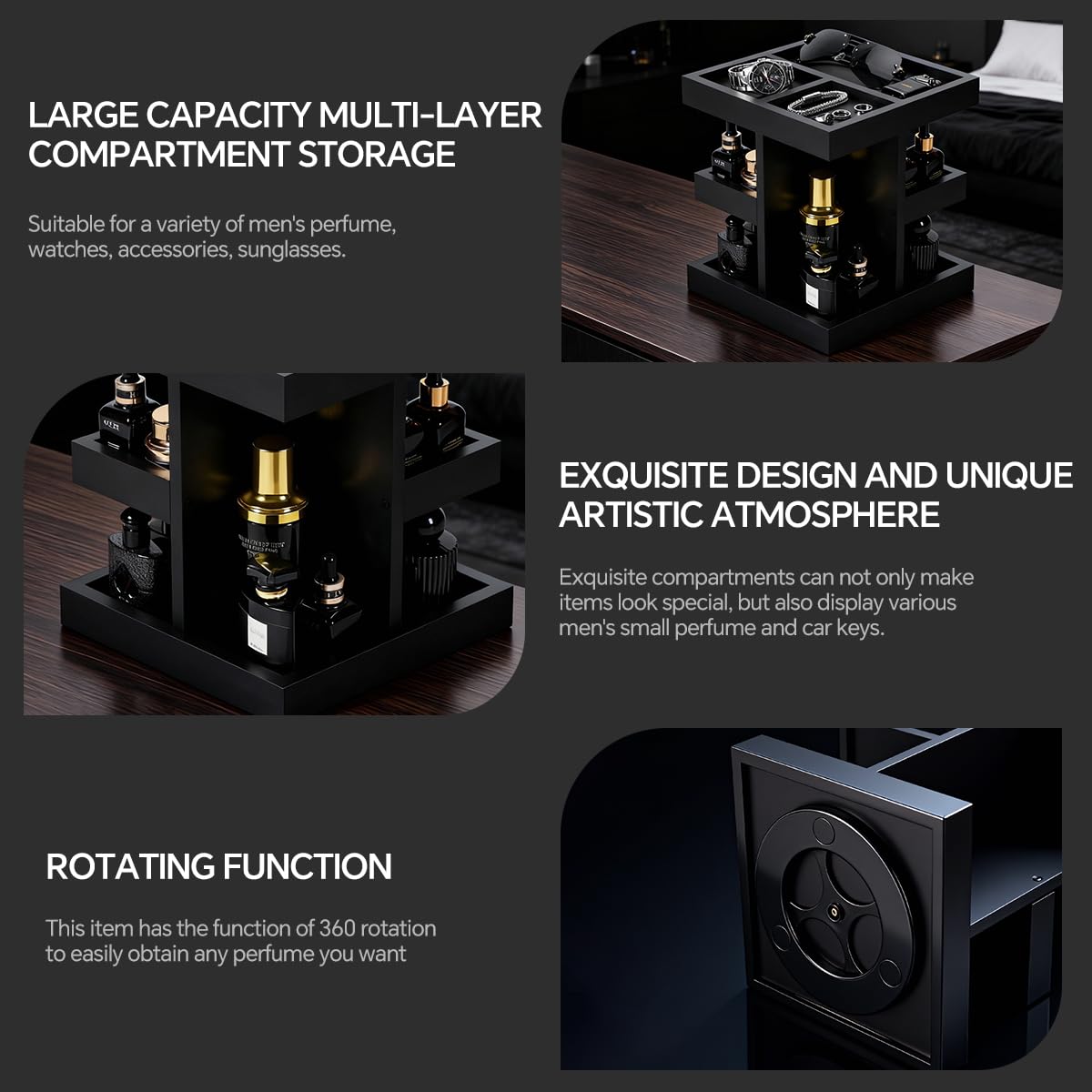 Men Cologne Organizer, 3 Tier Large Capacity Perfume Stand for Women, Wooden Rotating Perfume Rack, Desk and Nightstand Organizer Ideal for Husband's Birthday Creative Gift