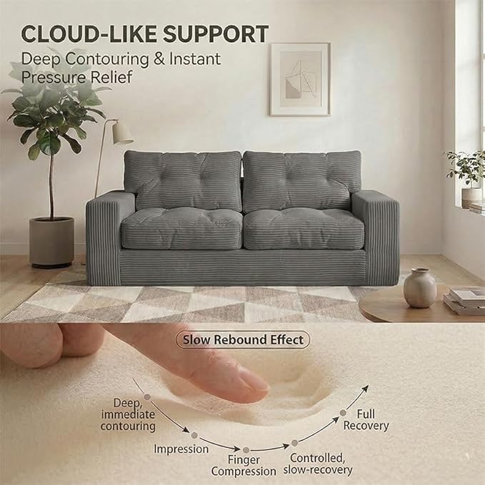 69" Corduroy Loveseat Sofa in a Box, High-Density Foam Couch, No Assembly