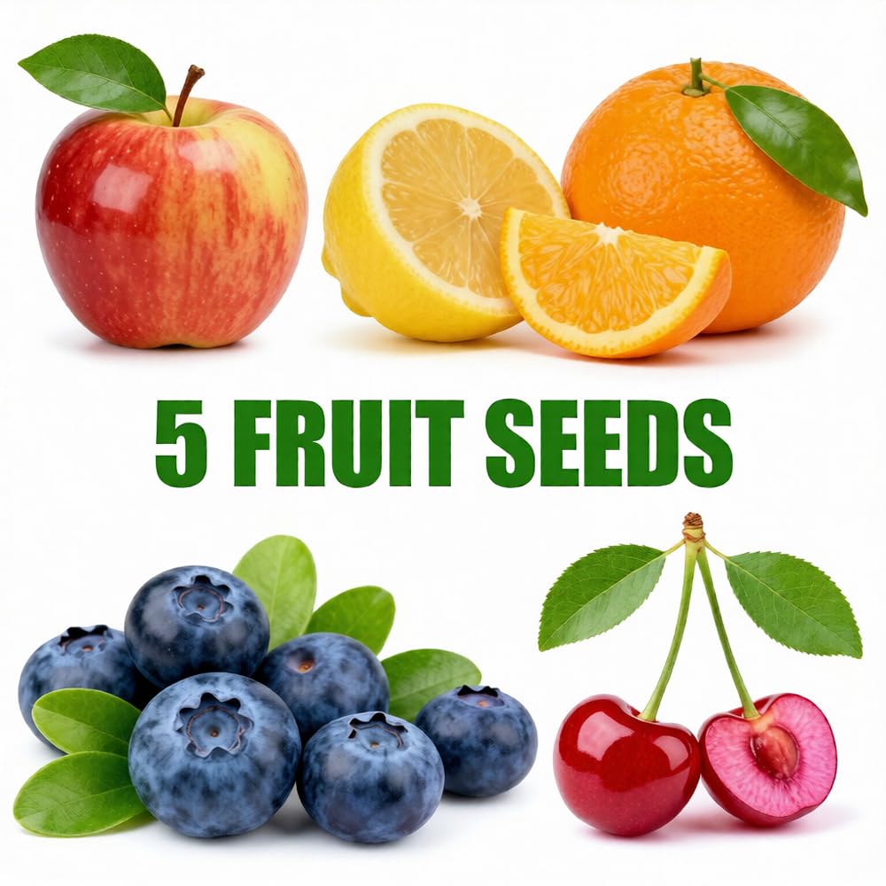 Mixrug Mix Dwarf Bonsai Fruit Tree Seeds for Planting, 40+ Apples Tree,40+ Lemon Tree Seeds,40+ Orange, 20+ Blueberry,40+ Cherry 5 Variety Individual Packs, Fruits Seeds Non-GMO Heirloom Organic