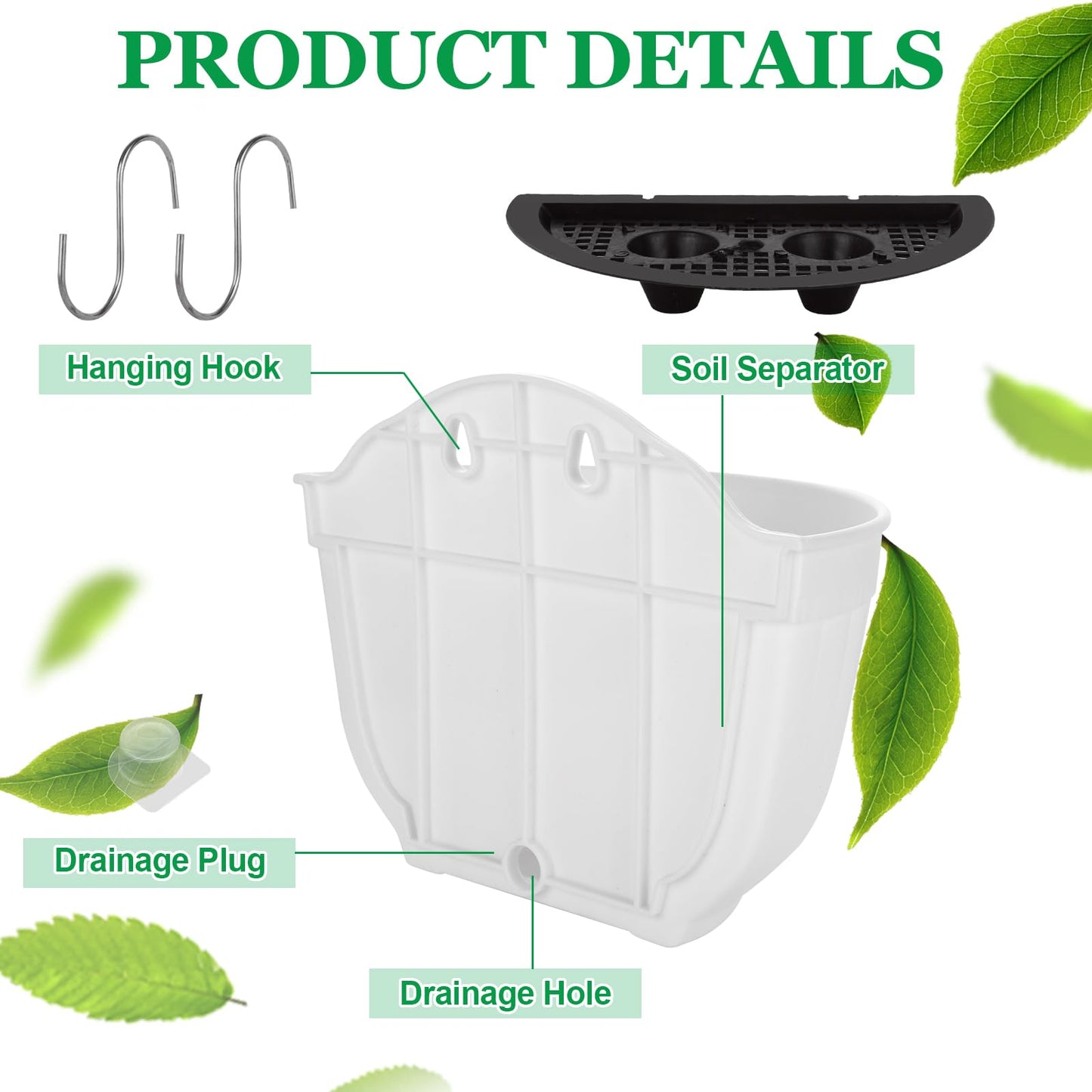 AKOLAFE 8 Pack Vertical Wall Planters for Indoor Plants Living Wall Planter Outdoor Walls Plant Holder with Hook White Walls Hanging Planter Resin Flower Pot Basket for Garden Railing Balcony Fence