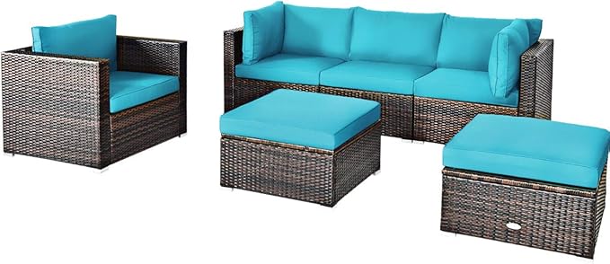Tangkula 6 Pieces Wicker Patio Furniture Set, PE Rattan Outdoor Sectional