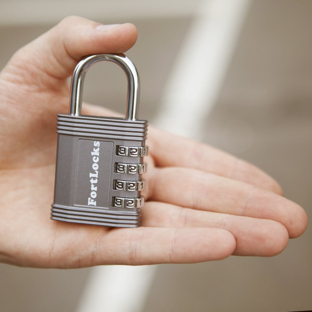 FortLocks Padlock - 4 Digit Combination Lock for Gym Outdoor & School Locker, Fence, Case & Shed – Heavy Duty Resettable Set Your Own Combo – Waterproof & Weatherproof (4 Pack - Silver)