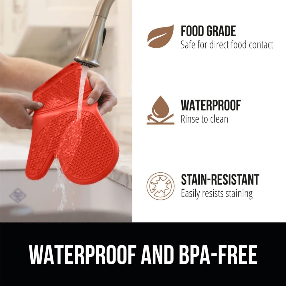 GORILLA GRIP BPA-Free Soft Silicone Oven Mitts and Pot Holders Sets, Heat Resistant Waterproof Cooking Gloves, Thick Cotton Lining, Flexible Gripping for Baking Grilling, Kitchen Trivets, Turquoise