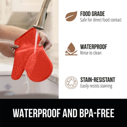 GORILLA GRIP BPA-Free Soft Silicone Oven Mitts and Pot Holders Sets, Heat Resistant Waterproof Cooking Gloves, Thick Cotton Lining, Flexible Gripping for Baking Grilling, Kitchen Trivets, Turquoise