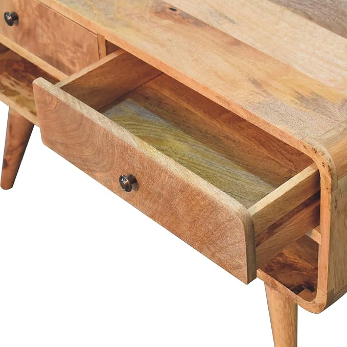 Reverse Curve Oak ish Media Unit