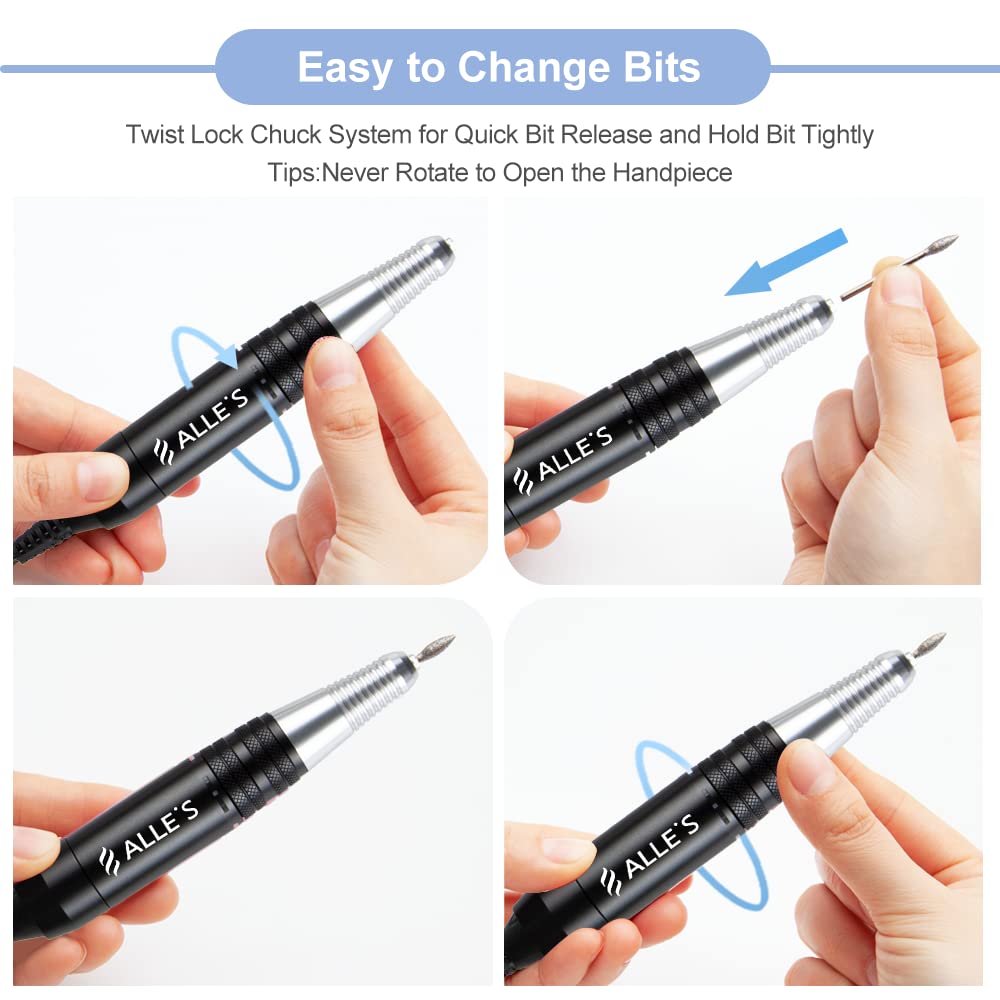 Professional Nail Drill Machine 30000 RPM Efile Electric Nail Filer Kit for Finger Toe Nails, Acrylic Gel Nails, Manicure Pedicure Drill with 6Pcs Nail Bits, 106Pcs Sanding Bands - Pink