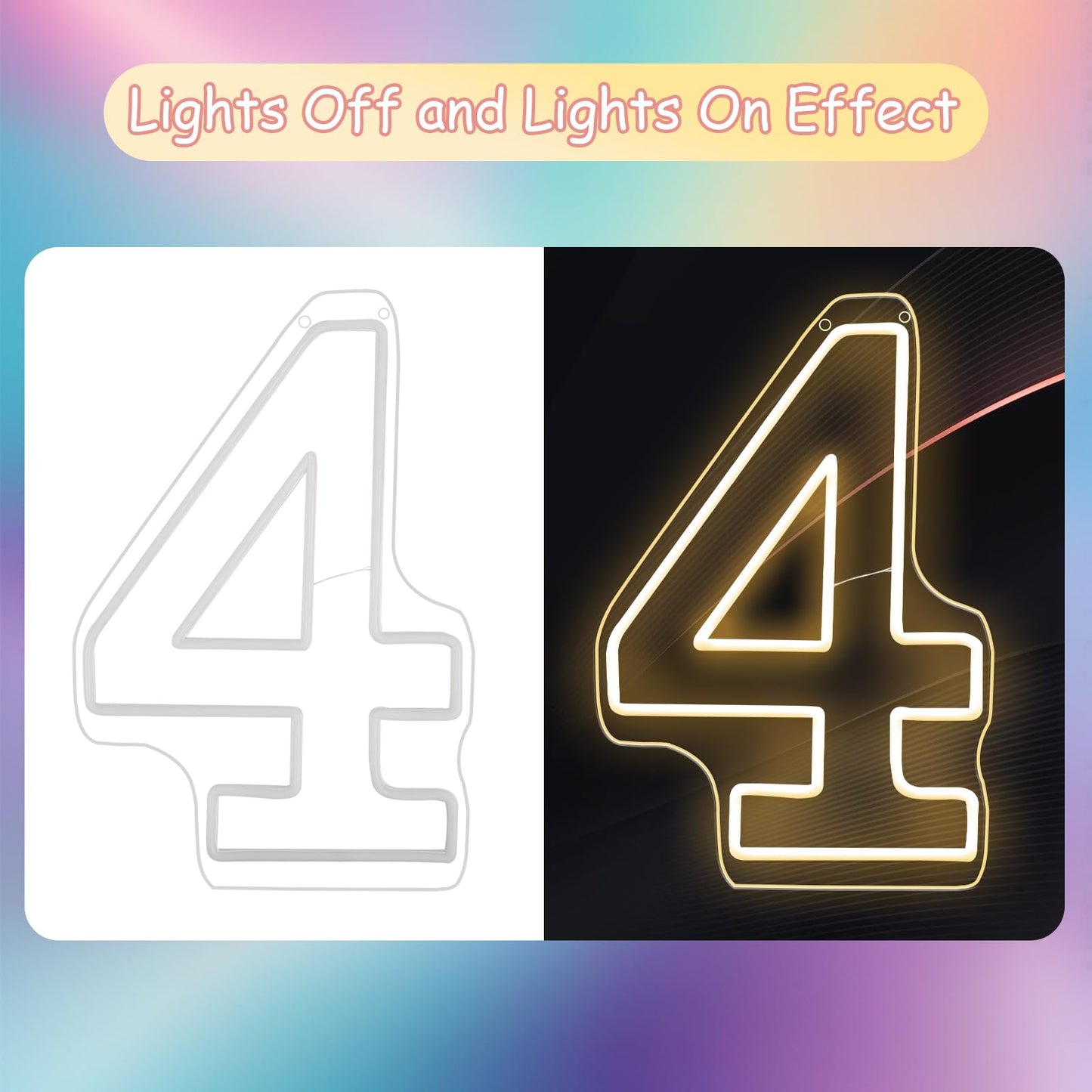 RUMONZS LED Acrylic Light up Number, Decorative Transparent Light up Letters USB Powered Big Number Sign Light for Birthday, Night Light, Party, Anniversary, Christmas, Home Decor, Wedding 12'' (number4)