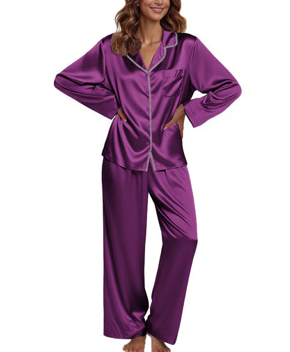 Ekouaer Pajamas For Women Set Silk Pjs 2 Piece Satin Sleepwear Long Sleeve Button Down Lounge Sets With Pant