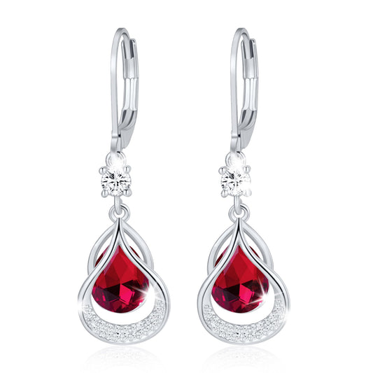 Dangle Trendy Leverback Birthstone Earrings Sliver Plated Teardrop Dangle Earrings Jewelry Christmas Birthday Gifts for Women (Sliver July)
