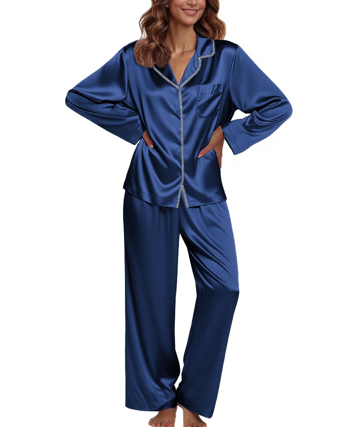Ekouaer Pajamas For Women Set Silk Pjs 2 Piece Satin Sleepwear Long Sleeve Button Down Lounge Sets With Pant