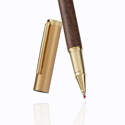 HUASHILAI Luxury Wooden and Metal Rollerball Pen Set with Spare Gel Ink Refill,Rosewood,White Oak,Walnut Wood Signature Roller Ball Pen,Business Gift Set for Men and Women (Walnut Wood)