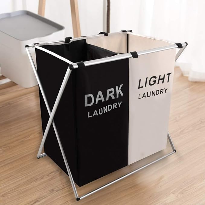 Nicesail Laundry Basket 2 Section Hamper Washing Storage Basket Bag, Folding