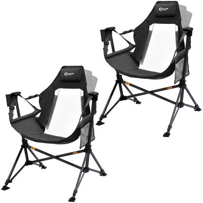 Portal Hammock Camping Chair, Portable Outdoor Swinging Chairs, Rocking Chair for Adults with Adjustable Back and Height for Lawn, Backyard, Patio, Supports 400 lbs, Mesh High Back, Black, 2 Pack
