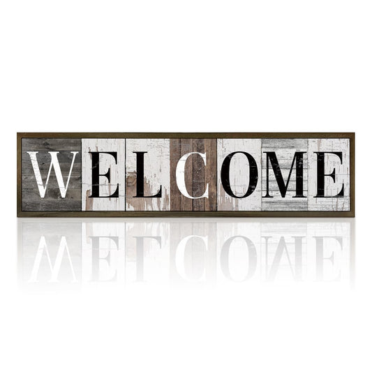 Welcome Wood Signs, Rustic Wall Plaque, Farmhouse Front Door Sign for Indoor Outdoor, Desk Decor Art, Home Decor for Housewarming, Porch Entryway Decoration, Framed Wooden Box Sign 17.8x4x1.2 inches
