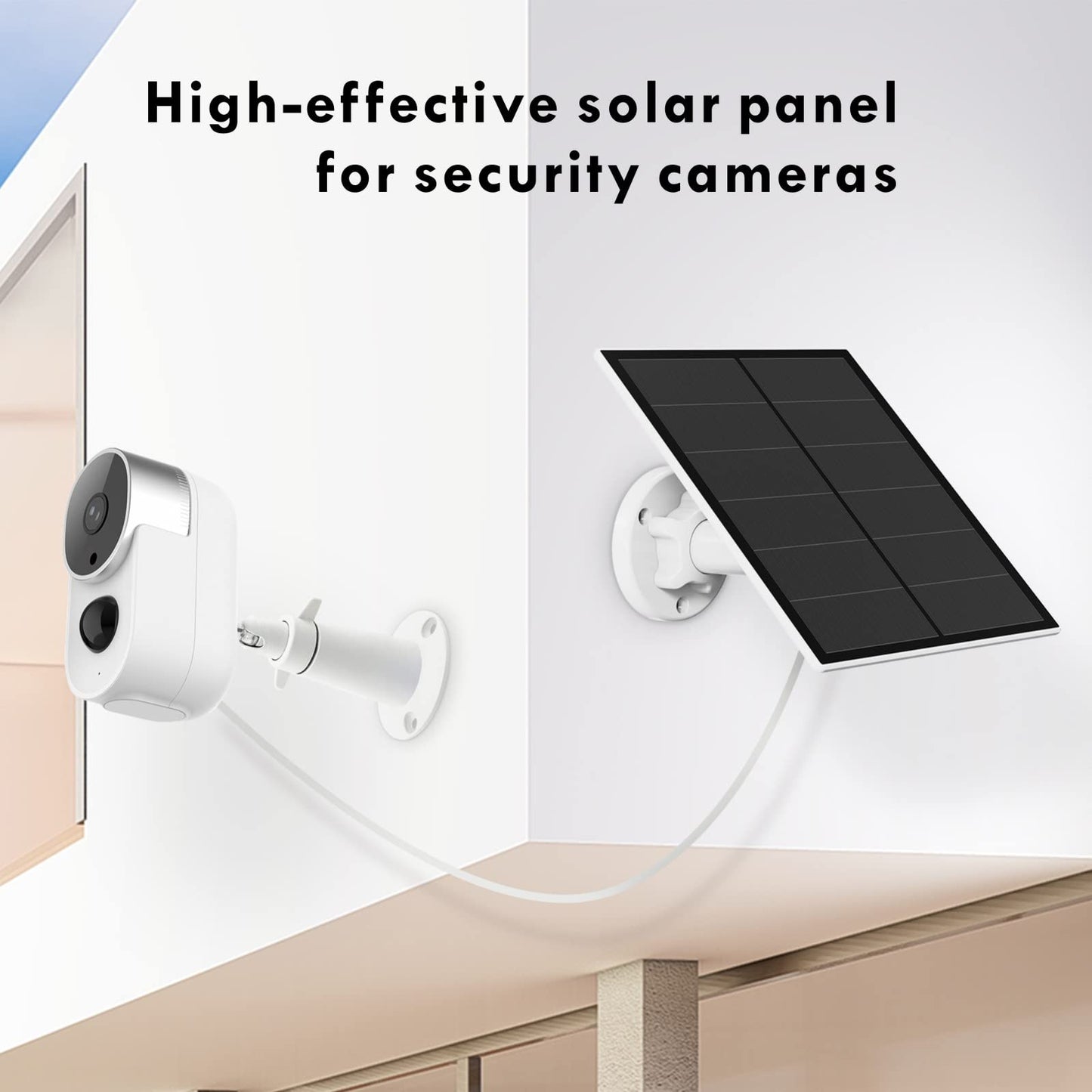Solar Panel for Security Camera, 5W USB Solar Panel for Micro USB and USB-C Port Outdoor Rechargeable Battery Camera, Solar Panels with 9.8ft Cable, Adjustable Wall Mount, IP65 Waterproof, 2 Pack