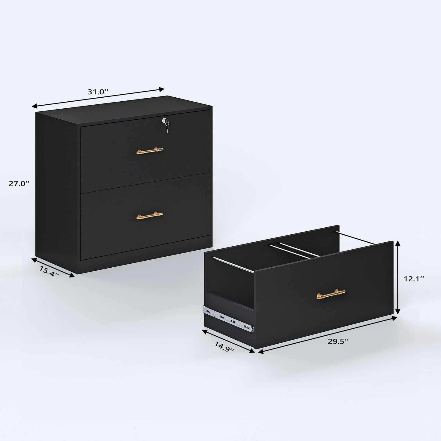 GFGWXW 2 Drawer Lateral File Cabinet with Lock, Suitable for Letter/A4/F4/Legal Size Hanging Files,Large Wood Filing Storage Cabinets Printer Stand for Home Office,Black