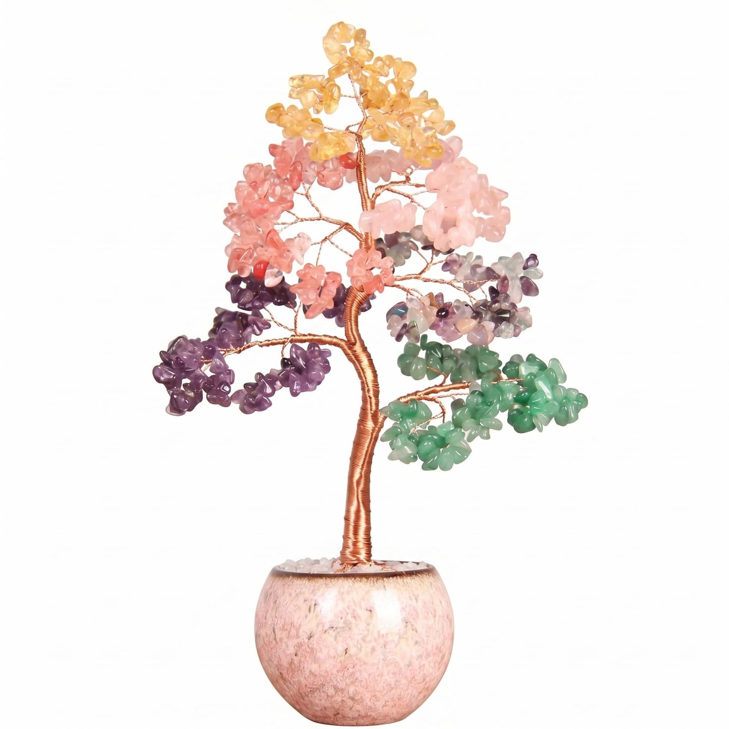 Fatonio 7 Chakra Crystal Tree of Life Handmade Feng Shui Tree with Oval Ceramic Base, Energy Healing Crystal Wealth Decor Women Mom Gifts for Home Office Housewarming Decoration
