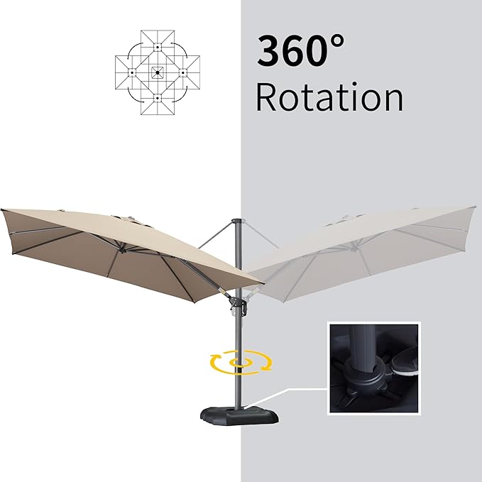 PURPLE LEAF 10' X 13' Square Cantilever Umbrella Patio Umbrella with Base Outdoor Umbrella Aluminum Offset with 360-degree Rotation for Garden Deck Pool Patio Taupe