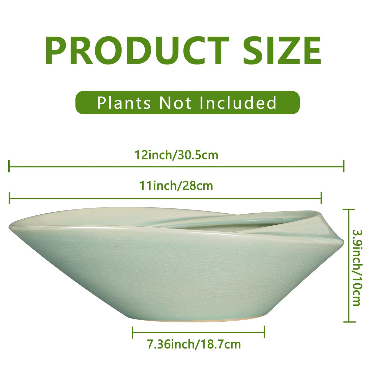 EPFamily Bonsai Pot - 12 Inch Ceramic Planter Pot with Drainage Hole Large Modern Planter Decorative Glazed Succulent Plant Pot for Indoor Outdoor Plants Green