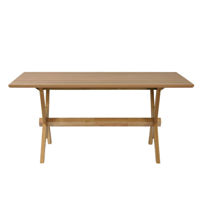 Merax Farmhouse Dining Table for 6, 63 Inch Rectangular Kitchen Table with Double V Base, Engineered Wood Top and Solid Wood Legs, Rustic Style, Natural