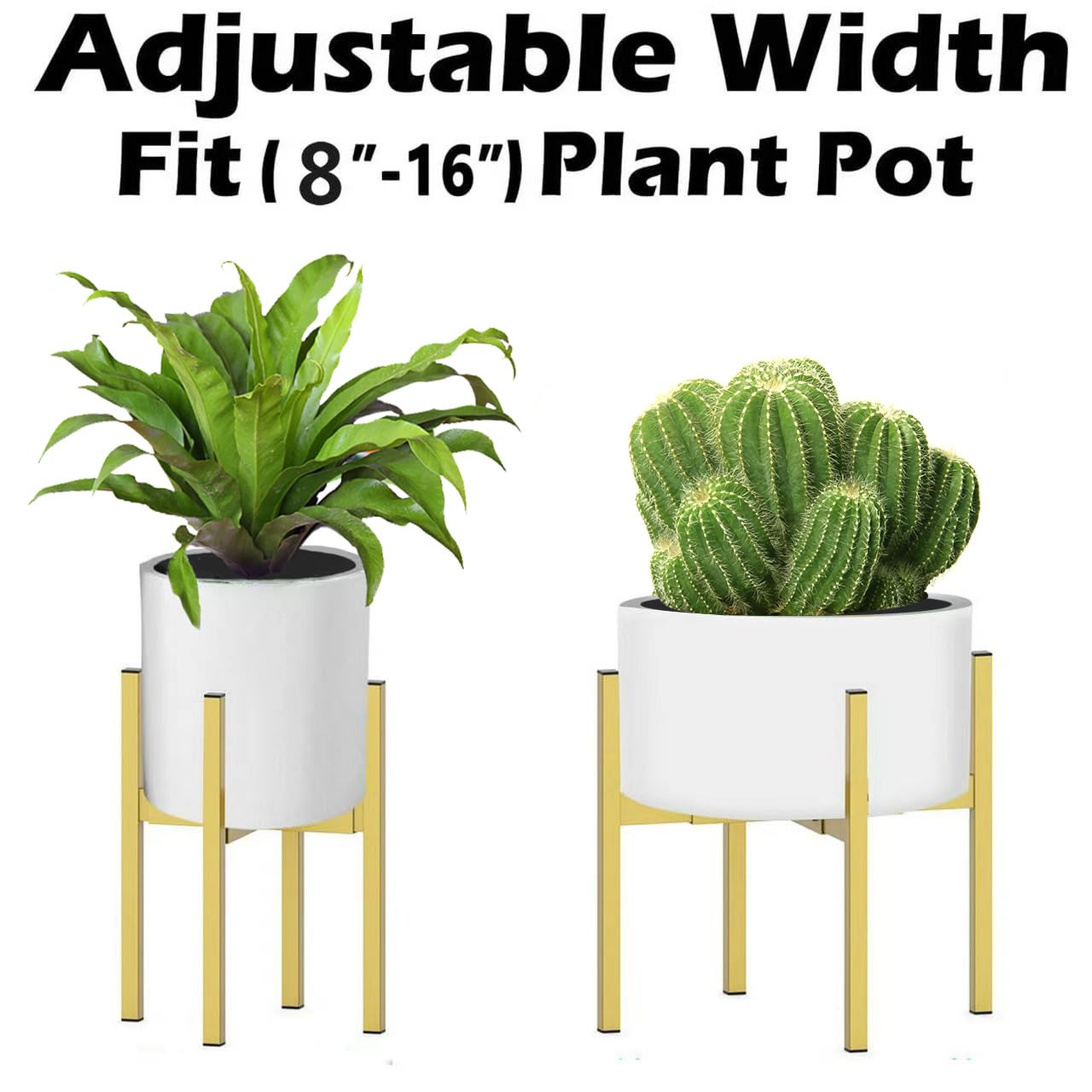 BSTMAI Metal Plant Stand, Adjustable Size Fits 10 12 13 14 15 16 Inches Large Planter Pot,Mid Century Expandable Plant Holder Indoor Outdoor Corner (HeavyGold, Fits all pots between 8" and 16")