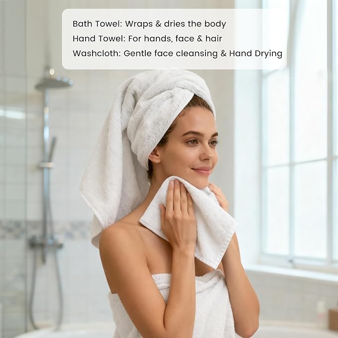 SEMAXE White Bath Towel Set, 100% Cotton Bathroom Towels