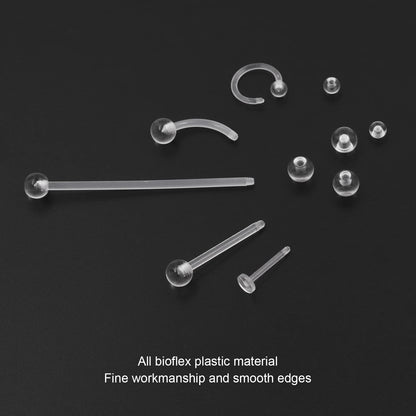 MixPiercing 48Pcs Clear Piercing Retainers Jewellery Plastic Nose Tongue Nipple Belly Bars Eyebrow Lip Labret Stud Septum Hoops Cartilage Industrial Tragus Earring Retainer For Surgery Mri