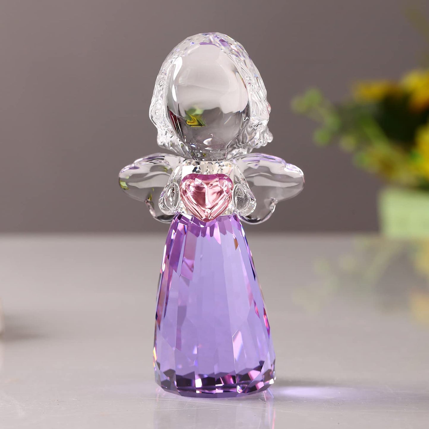 DOJOZ Crystal Little Angel Christmas Birthday Gifts Cherub Figurine Paperweight Decor Ornaments Art Collecible (Purple)