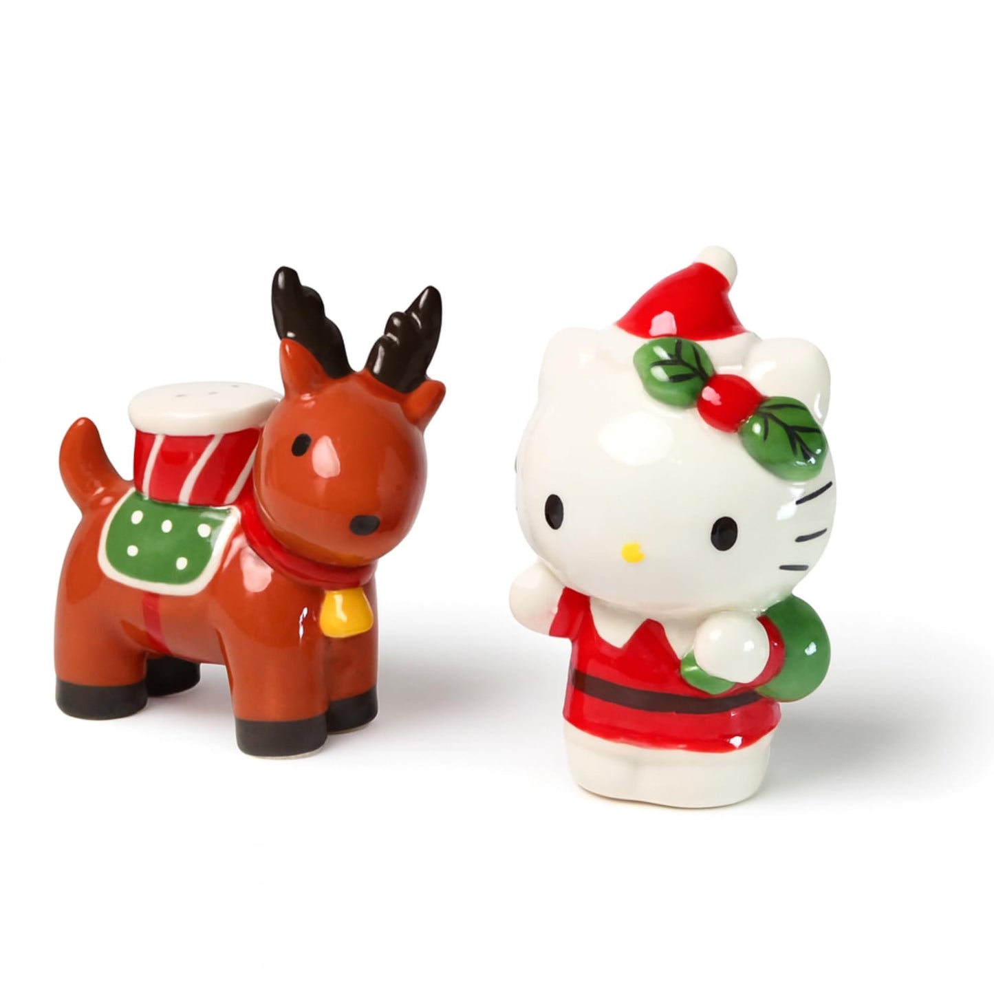 Blue Sky Clayworks Hello Kitty and Christmas Reindeer Salt and Pepper, Set of 2 Holiday Kitchen Appliances, Ceramic, 24010