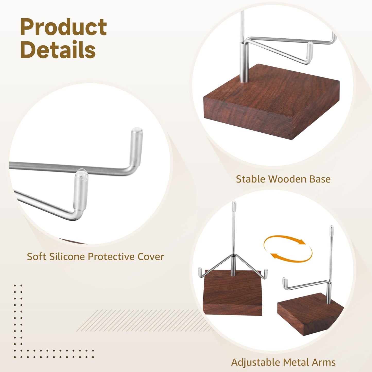 Homaisson 4 Pcs Crystal Display Stands, Wood Easel Holders with Adjustable Metal Arms, Walnut Rock Stands for Crystals, Geodes Display Racks for Crystal and Rock Collection Display
