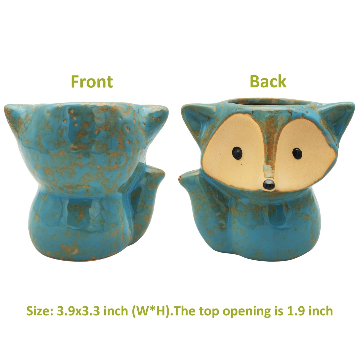 DIYOMR Animal Ceramic Planter Pot, 3.9" Fox Shaped Planters Ceramic Flowerpot Small Succulent Pots Cactus Pot for Home Decor Office Desktop Decoration - Plants Not Included (Blue)