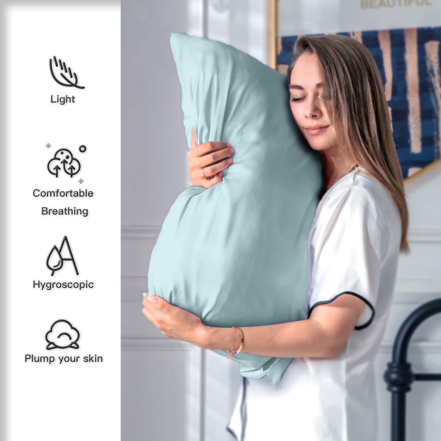 Mulberry Silk Pillowcase for Hair and Skin Standard Size 20"X 26" Pillow Case with Hidden Zipper Soft Breathable Smooth Cooling Silk Pillow Covers for Sleeping (Haze Blue,Standard,1Pcs)
