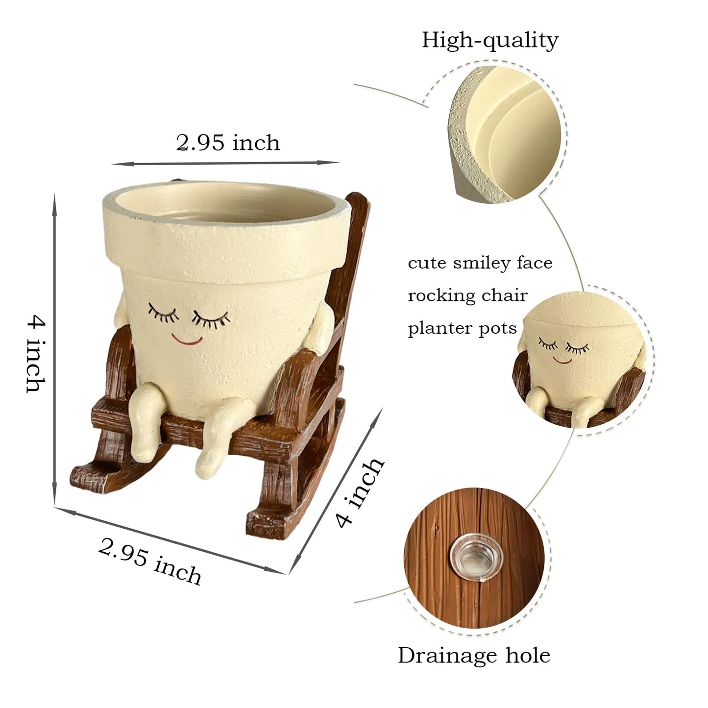 ADBWIN Sit Rocking Chair Succulent Pots - Smily Face Planter Pot Cute Resin Flower Head Planters for Indoor Gift IdeaI for Mother and Appreciation Christmas with Drainage HoleOutdoor