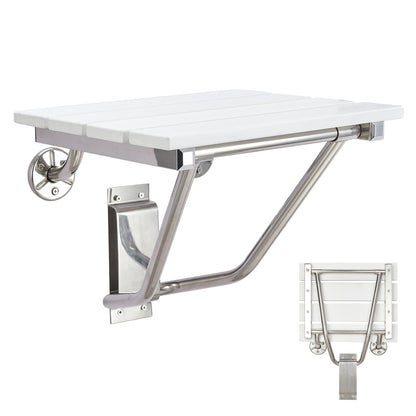 Folding Shower Seat and Bench Wall Mounted, Shower Chair Foldable, Shower Stool Collapsible for Inside Shower Bathroom Bathtub Small Space, 350lb Capacity, Plastic Wood