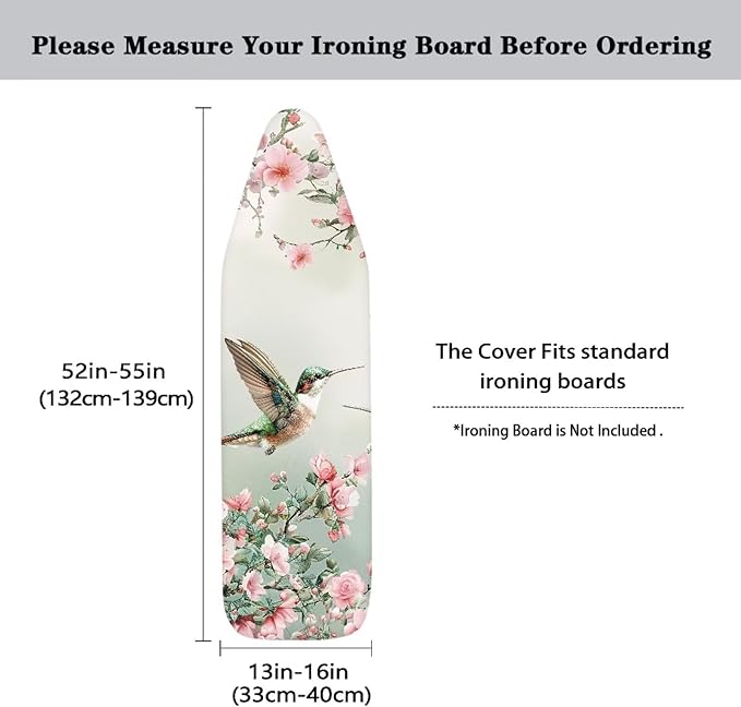 Floral Hummingbird Ironing Board Cover Elastic Edge Heavy Duty Iron Pad Covers