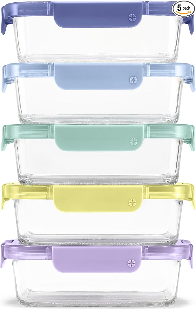 Ello Color Lock 3.4 Cup 10PC, 5 Pack Glass Meal Prep Sets Leak-Proof Glass Food