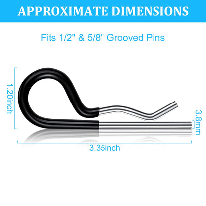 Ferraycle 25 Pcs Hitch Pin Clip Cotter Pin R Clips Trailer Cotter Hairpin Zinc Plated Spring Steel Hairpin with Vinyl Coated Grip 0.15 Inch Diameter and 3.35 Inches Long (Silver, Black)