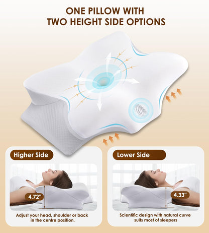 Cervical Pillow for Neck and Shoulder, Ergonomic Contour Memory Foam Pillows for Sleeping, Cooling Neck Support Pillow for Back Stomach Side Sleeper Dark Grey