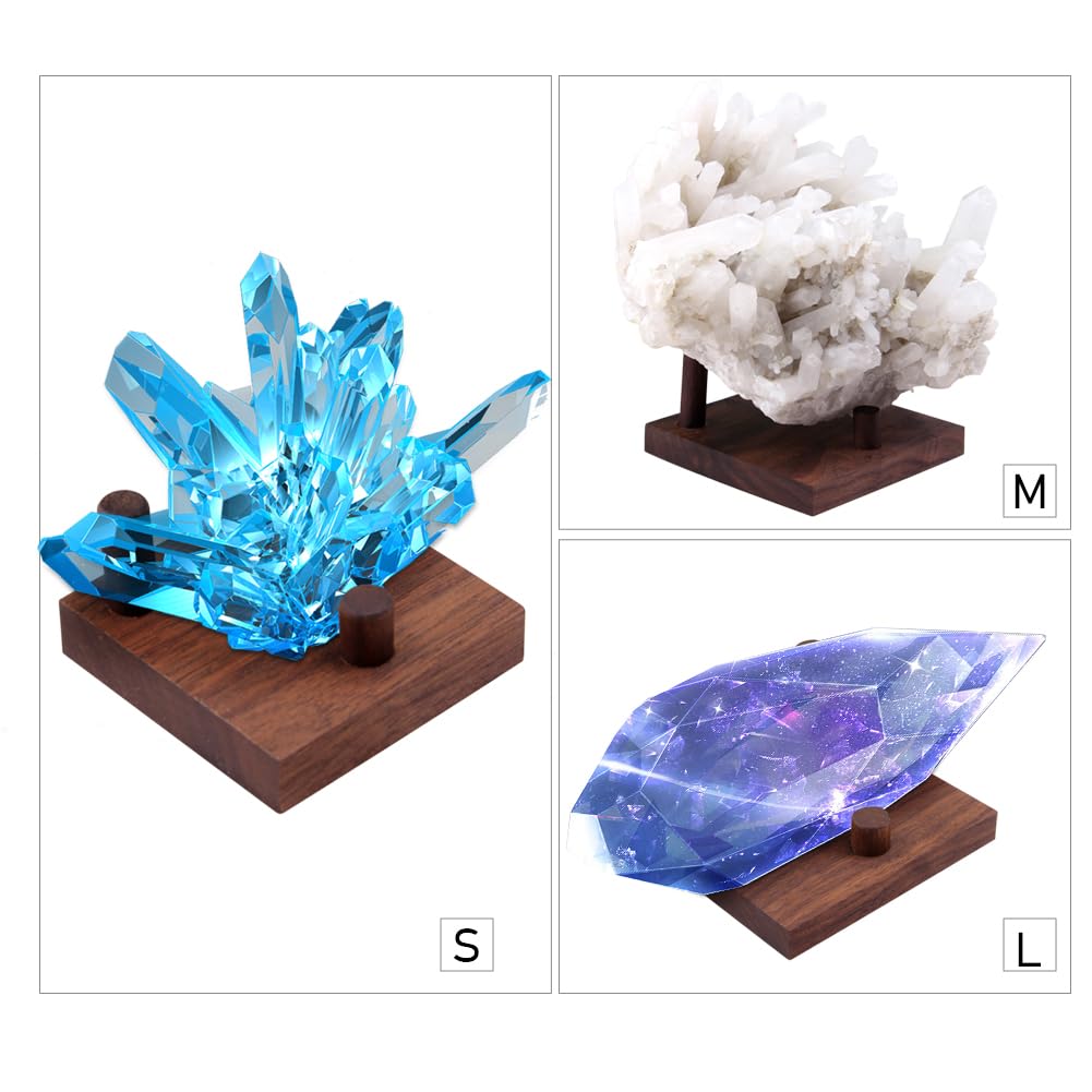 WAYUTO Walnut Crystal Display Stand Rock Display Holder Three-Peg Display Easel Stands for Fossil Coral Geodes Rock Mineral Agate M