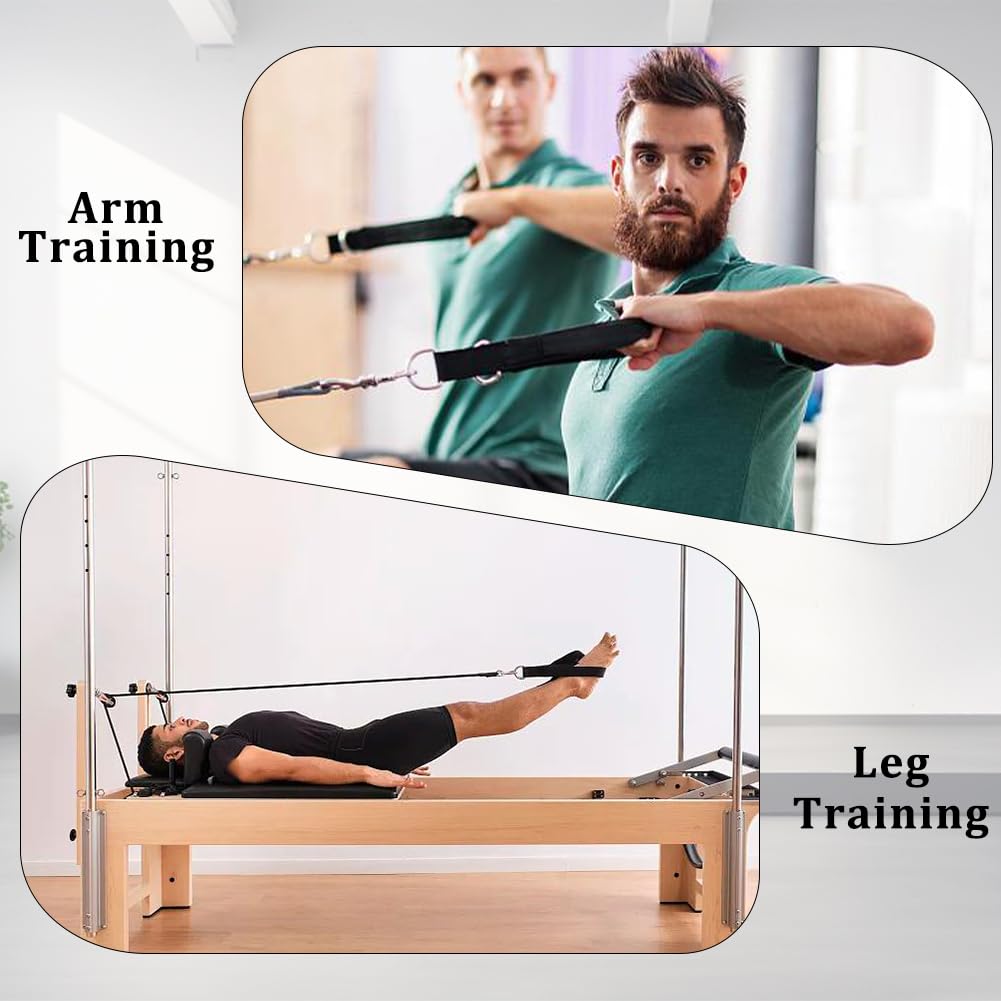 CALFOVERA 2Pcs PU Leather Pilates Straps Handles Double Loop D-Ring Exercise Straps Black Comfortable Yoga Exercise Handle Padded for Reformer Padded Home Gym Workout Equipment Accessories