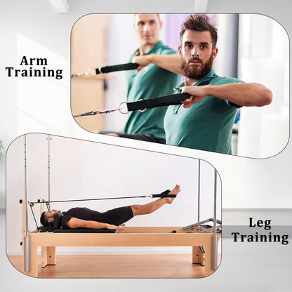 CALFOVERA 2Pcs PU Leather Pilates Straps Handles Double Loop D-Ring Exercise Straps Black Comfortable Yoga Exercise Handle Padded for Reformer Padded Home Gym Workout Equipment Accessories