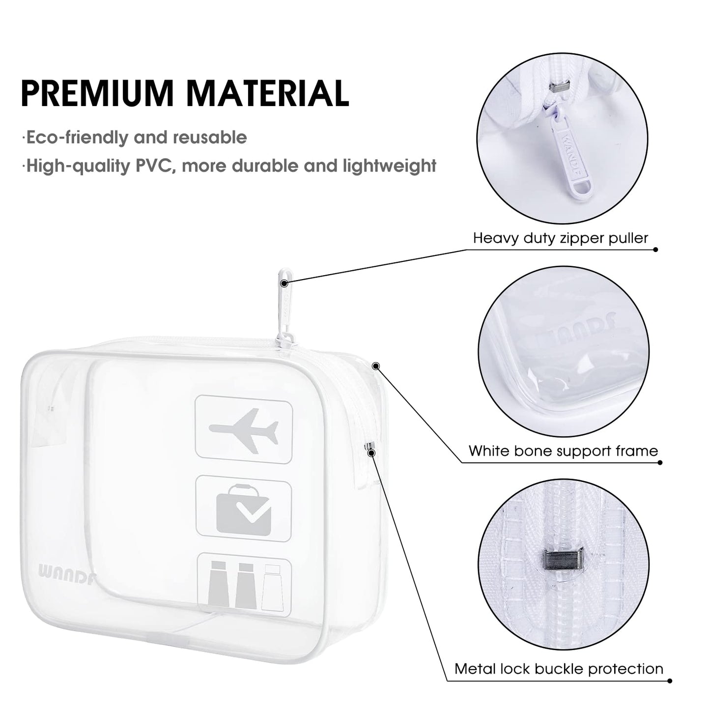 TSA Approved Clear Travel Toiletry Bag wih Zippers Carry-on Travel Accessories Quart Size Toiletries Cosmetic Pouch Makeup Bags for Men and Women (2pcs White)
