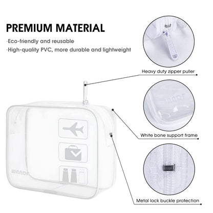 TSA Approved Clear Travel Toiletry Bag wih Zippers Carry-on Travel Accessories Quart Size Toiletries Cosmetic Pouch Makeup Bags for Men and Women (2pcs White)