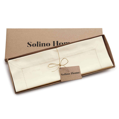 Solino Home Ivory Placemats Set of 4 - Cotton Linen Hemstitch Placemats 14 x 19 Inch for Summer