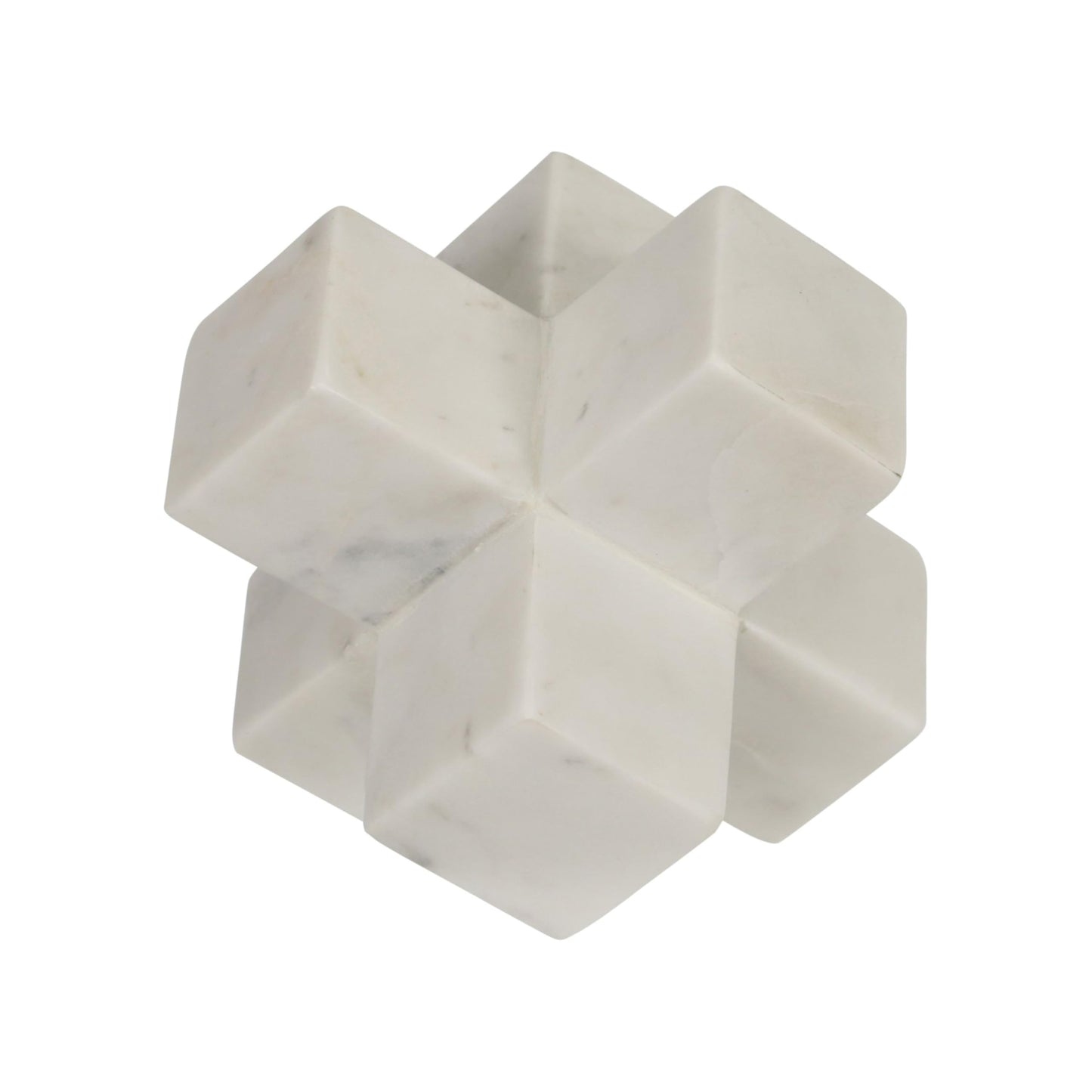 Geometric Cube Decorative Object – Marble Sculpture Modern Home Decor Ornament – Shelf Styling & Coffee Table Decor for Bathroom, Office & Living Room – 6.5", White