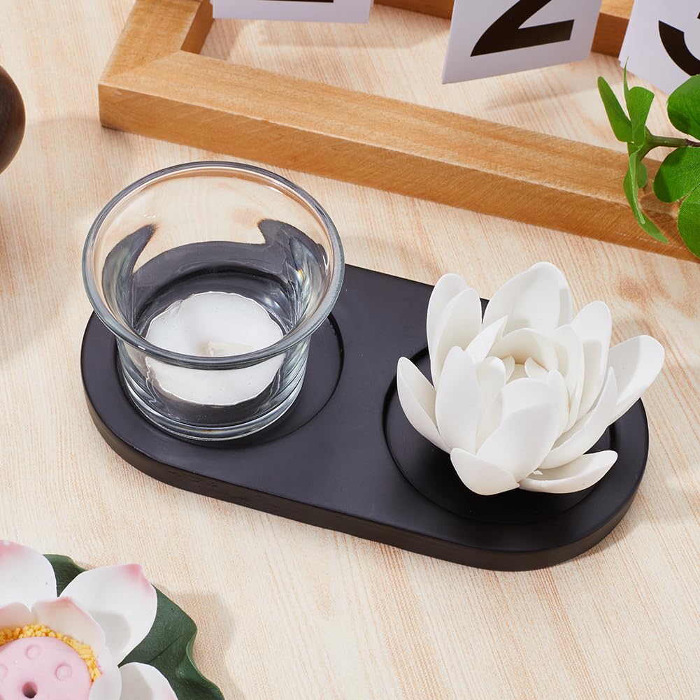 GORGECRAFT Black Wooden Salt and Pepper Mill Tray 2.28 Inch Acacia Wood Tray Peper Mill Holder Mills & Shakers Salt & Pepper Grinder Rest for 2 Mills Accessories Kitchen Storage Holder Home Crafts