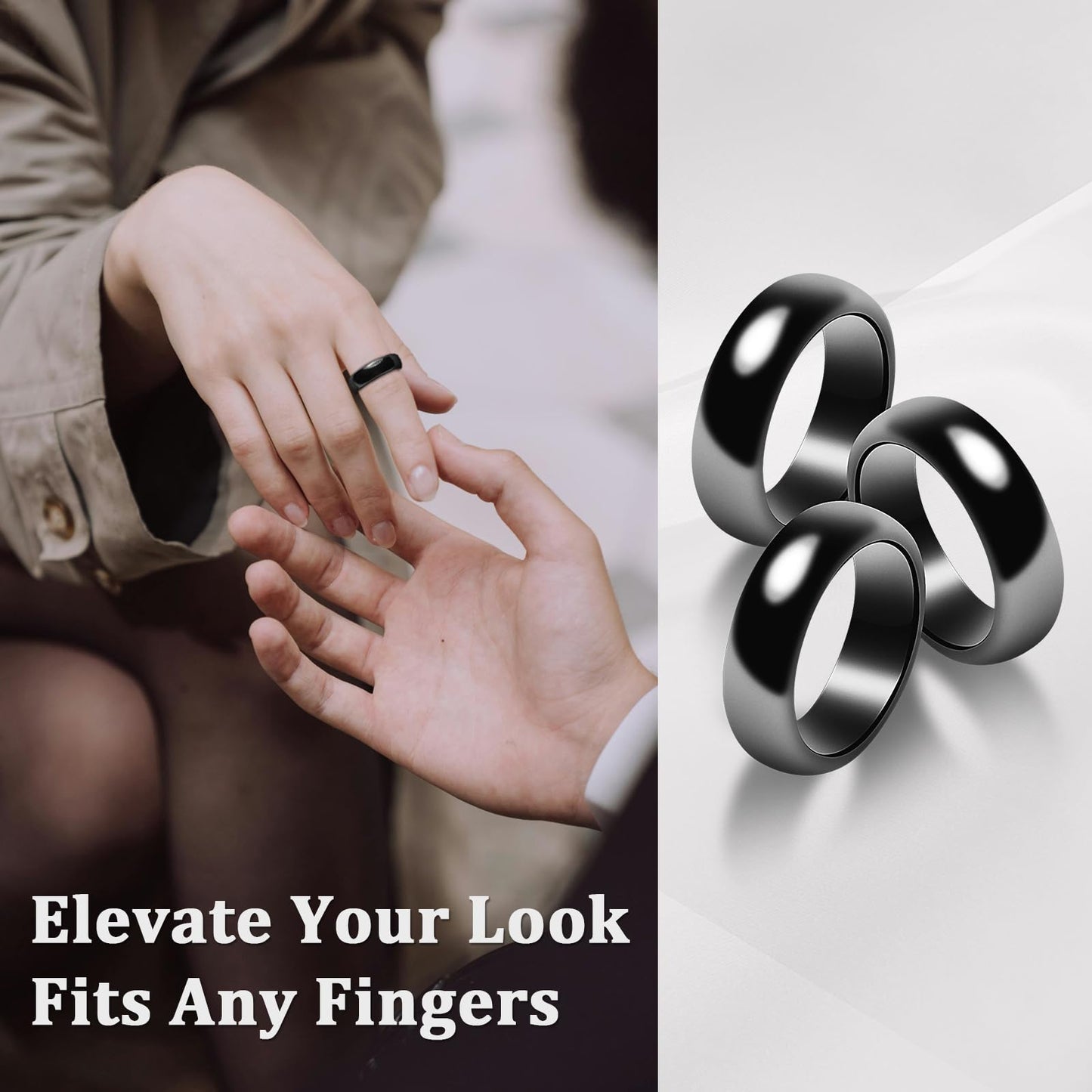 Fashtour Genuine Magnetic Hematite Rings, 3 per Order, Black Hematite Rings, Magnetic Ring, for Men and Women, for Anxiety Balancing Root Chakra, Absorbing Negative Energies(Size 9#)