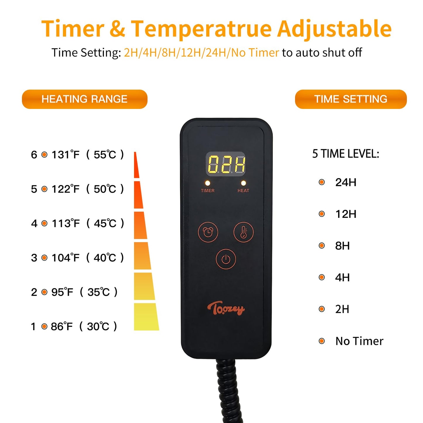 Toozey Cat Heat Pad Electric 45 * 40 cm, 4 Adjustable Timer & 6 Adjustable Temperature, Safe Pet Heating Pad Mat with Crystal Velvet Cover, Waterproof, Ideal for Whelping/Puppy/Dogs and Cats, S